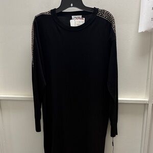 Calvin Klein Elegant Black Knit Dress with Studded Shoulders - NWT